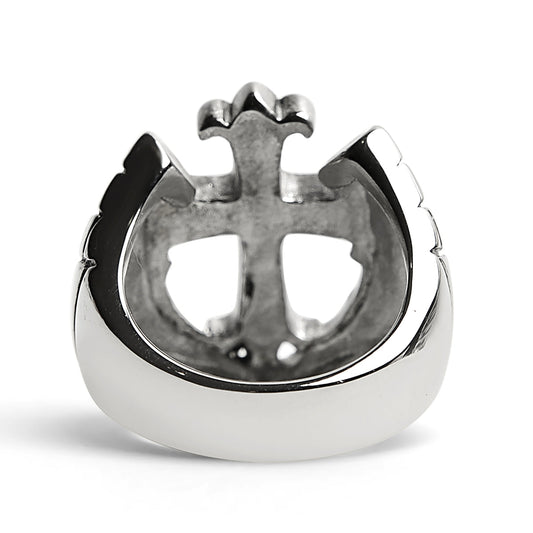 Detailed Cutout Cross Stainless Steel Ring
