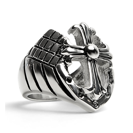 Detailed Cutout Cross Stainless Steel Ring