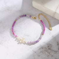 Sterling Silver Natural Stone Beads Cross Bracelet