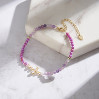 Sterling Silver Natural Stone Beads Cross Bracelet