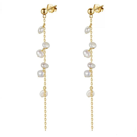 Sterling Silver Baroque Pearl Link Dangling Earrings