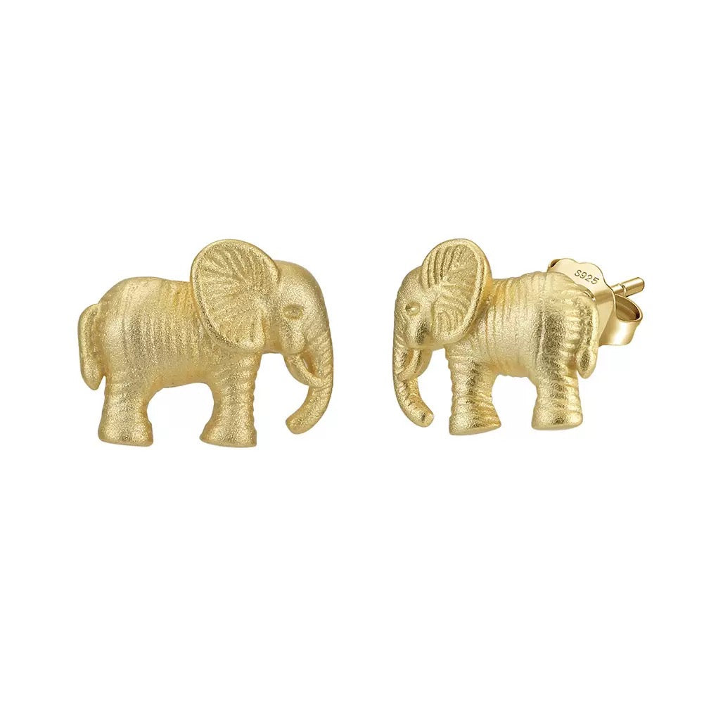 Gold Plated Sterling Silver Elephant Stud Earrings