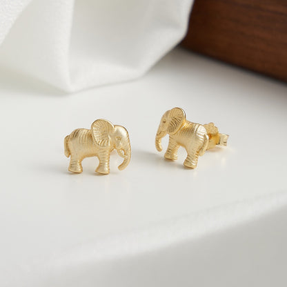 Gold Plated Sterling Silver Elephant Stud Earrings