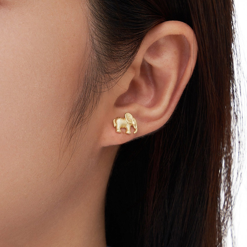 Gold Plated Sterling Silver Elephant Stud Earrings