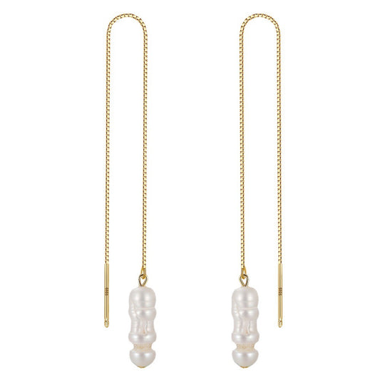 Sterling Silver Baroque Pearl Link Dangling Earrings