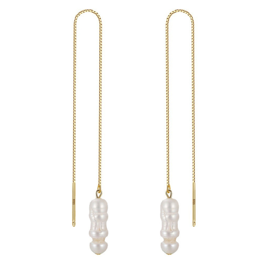 Sterling Silver Baroque Pearl Link Dangling Earrings