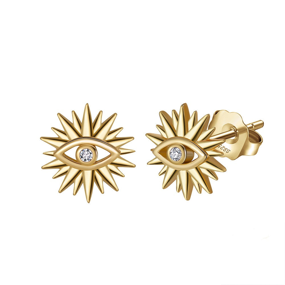 Sterling Silver Sparkle Evil Eye Stud Earrings