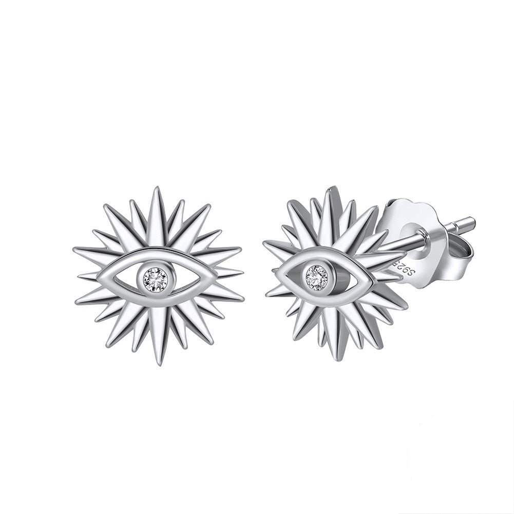 Sterling Silver Sparkle Evil Eye Stud Earrings
