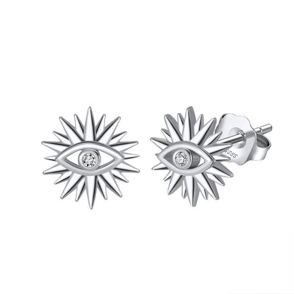 Sterling Silver Sparkle Evil Eye Stud Earrings