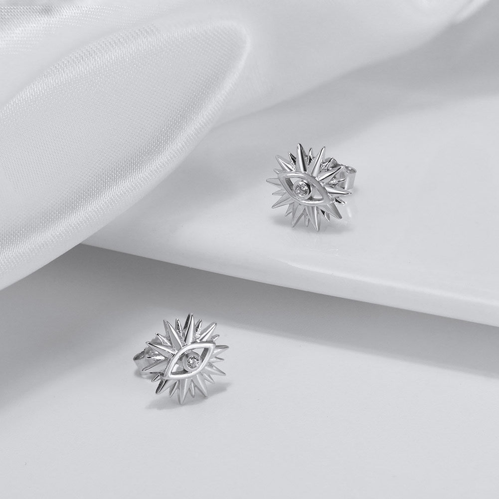 Sterling Silver Sparkle Evil Eye Stud Earrings