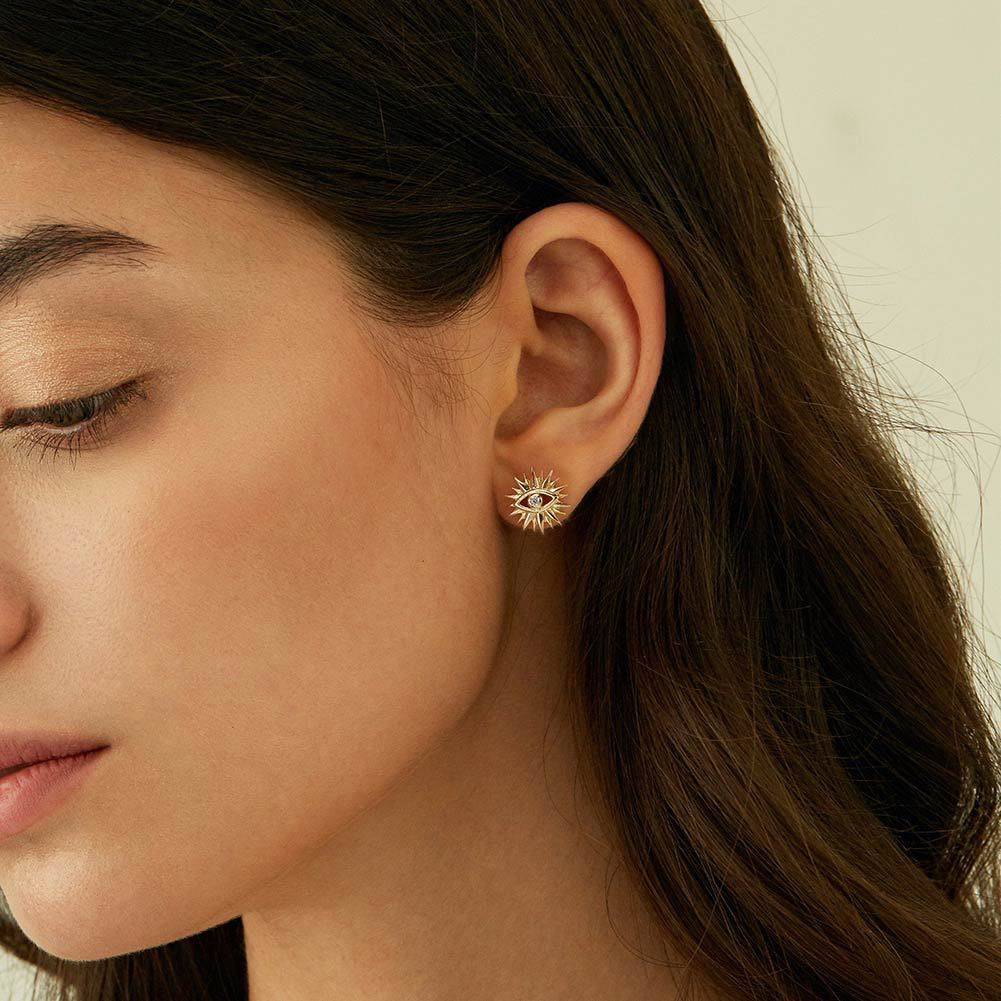 Sterling Silver Sparkle Evil Eye Stud Earrings