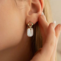14K Gold Baroque Pearl Dangling Earrings