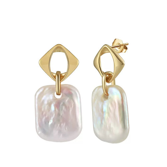 14K Gold Baroque Pearl Dangling Earrings