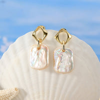 14K Gold Baroque Pearl Dangling Earrings