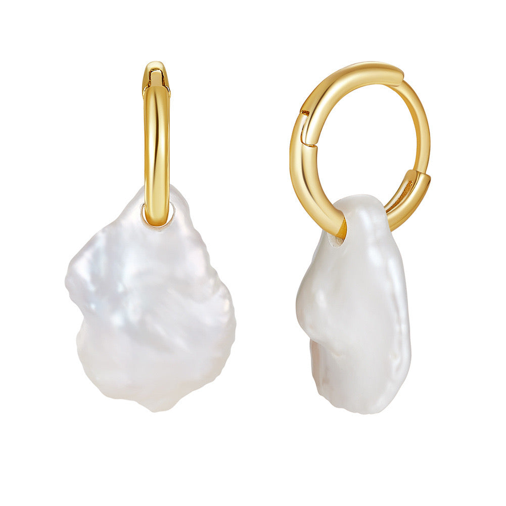 Gold Plated Baroque Pearl Hoop Earrings