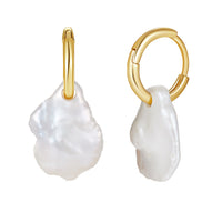 Gold Plated Baroque Pearl Hoop Earrings