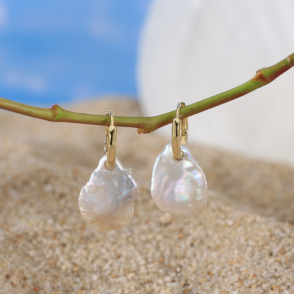 Gold Plated Baroque Pearl Hoop Earrings
