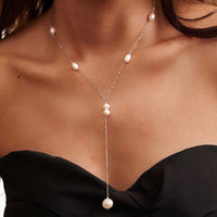 Sterling Silver Natural Pearl Y Necklace