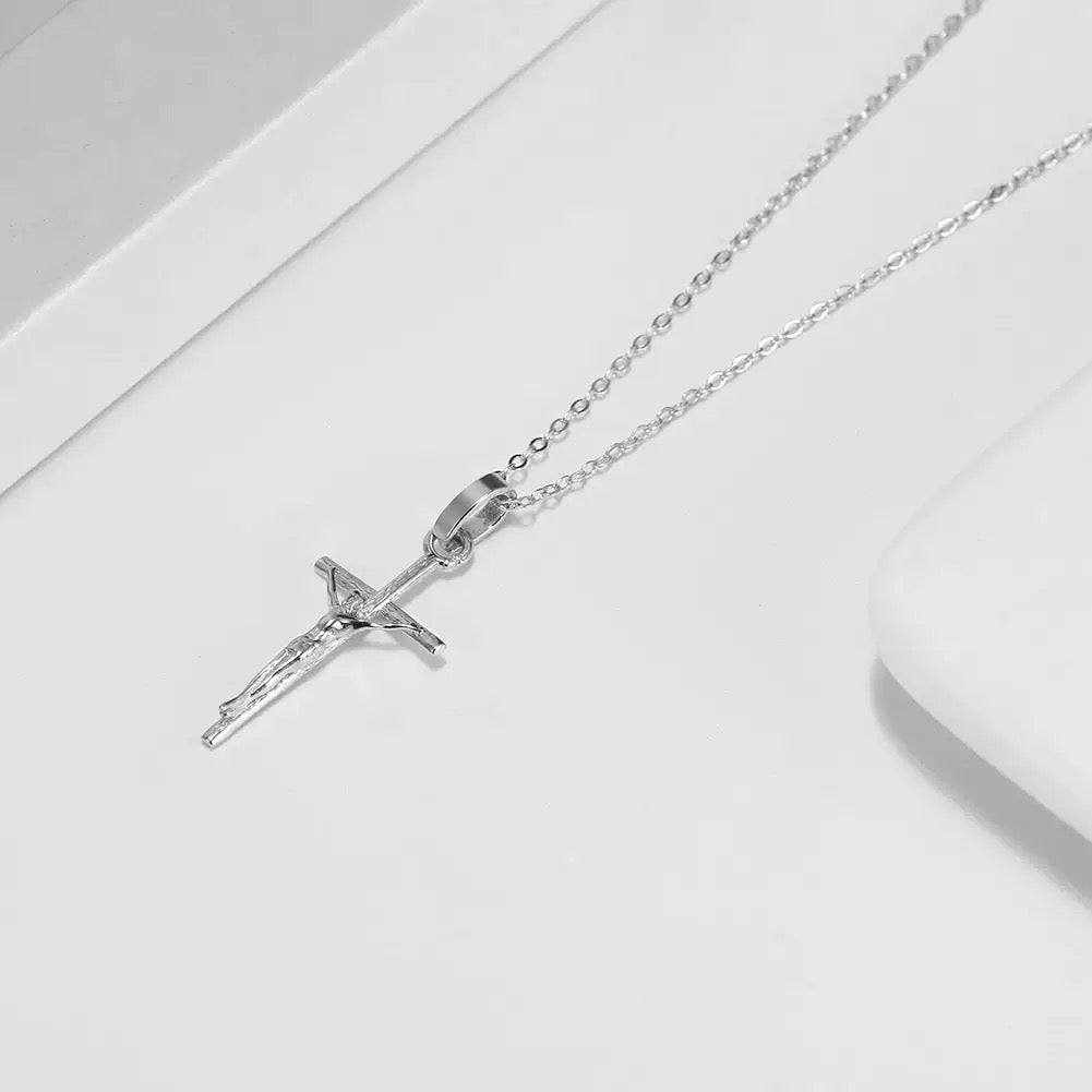 Sterling Silver Jesus Christ Crucifix Cross Pendant Necklace