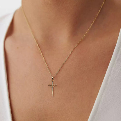Sterling Silver Jesus Christ Crucifix Cross Pendant Necklace