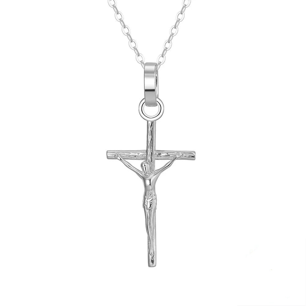 Sterling Silver Jesus Christ Crucifix Cross Pendant Necklace