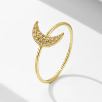Gold Plated Sterling Silver Minimalist Cubic Zirconia Moon Ring