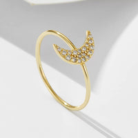 Gold Plated Sterling Silver Minimalist Cubic Zirconia Moon Ring