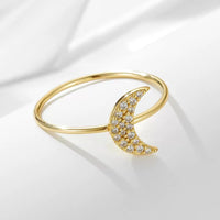 Gold Plated Sterling Silver Minimalist Cubic Zirconia Moon Ring