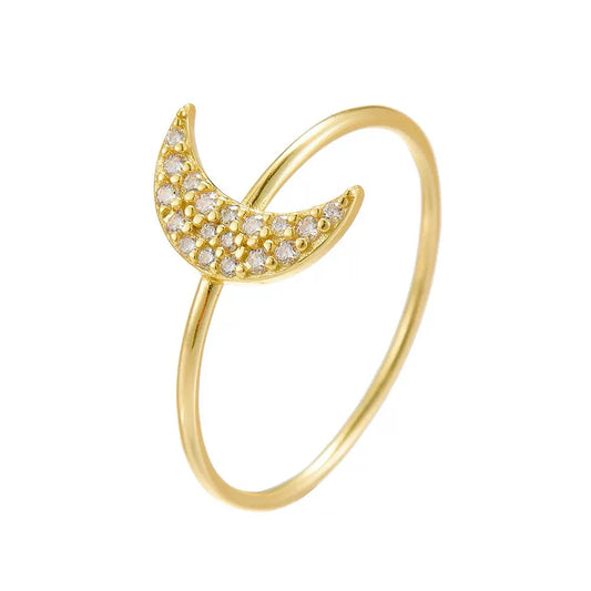 Gold Plated Sterling Silver Minimalist Cubic Zirconia Moon Ring