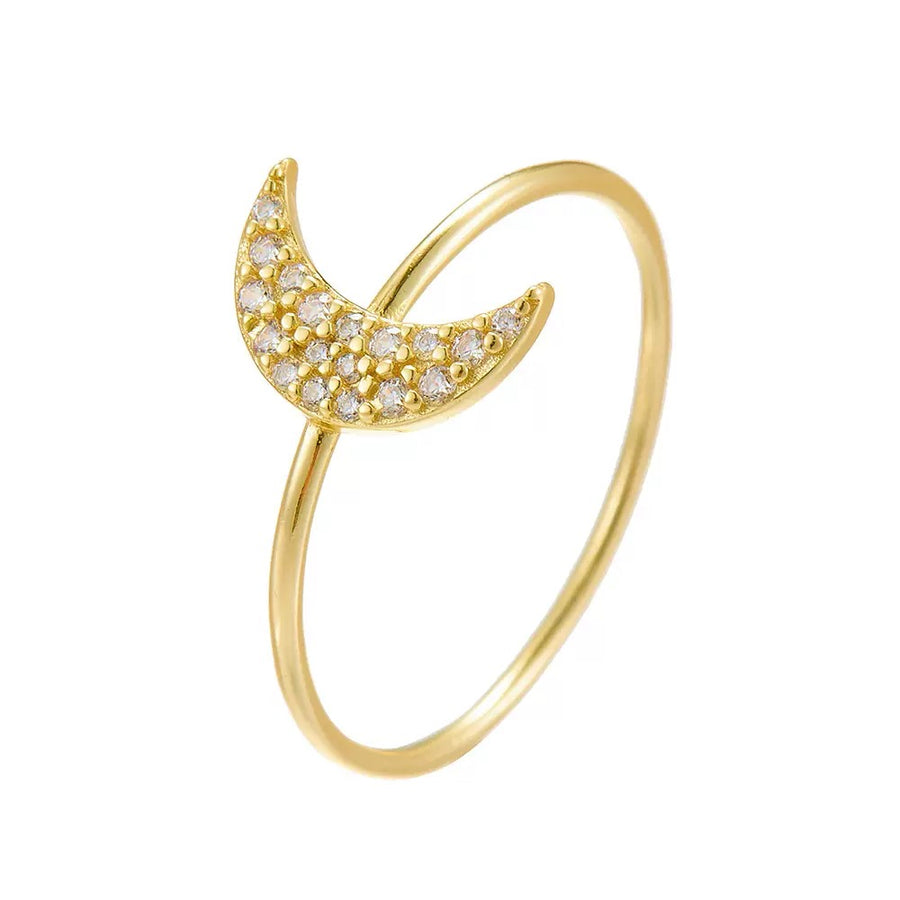Gold Plated Sterling Silver Minimalist Cubic Zirconia Moon Ring