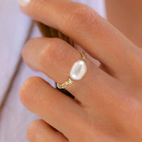 Sterling Silver Baroque Pearl Adjustable Ring