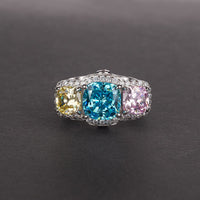 Colorful Square Created Diamond Sterling Silver Ring