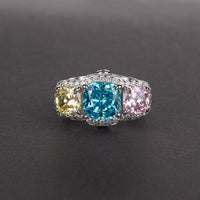 Colorful Square Created Diamond Sterling Silver Ring