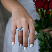 Colorful Square Created Diamond Sterling Silver Ring