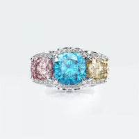 Colorful Square Created Diamond Sterling Silver Ring