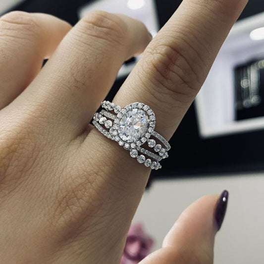 Oval CZ Multi-Layer 925 Sterling Silver Ring