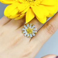 Little Daisy Flower Crystal Sterling Silver Ring