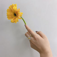 Little Daisy Flower Crystal Sterling Silver Ring