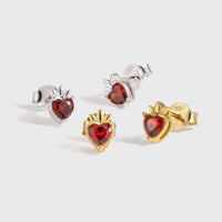 Red Crystal Heart Crown 925 Sterling Silver Stud Earrings