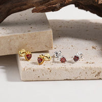 Red Crystal Heart Crown 925 Sterling Silver Stud Earrings