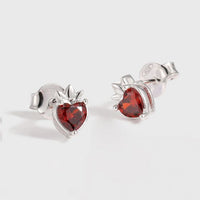 Red Crystal Heart Crown 925 Sterling Silver Stud Earrings