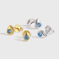 Mini Blue Crystal Waterdrop Sterling Silver Stud Earrings