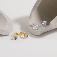 Mini Blue Crystal Waterdrop Sterling Silver Stud Earrings