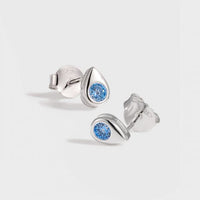 Mini Blue Crystal Waterdrop Sterling Silver Stud Earrings