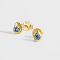 Mini Blue Crystal Waterdrop Sterling Silver Stud Earrings
