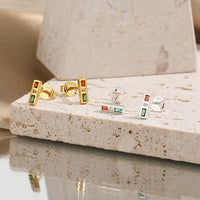 Traffic Light Crystal Stud Earrings, 925 Sterling Silver