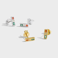 Traffic Light Crystal Stud Earrings, 925 Sterling Silver