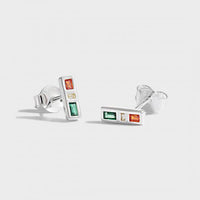 Traffic Light Crystal Stud Earrings, 925 Sterling Silver