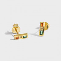 Traffic Light Crystal Stud Earrings, 925 Sterling Silver