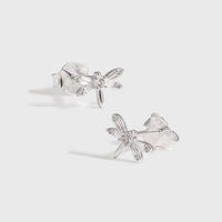 Flying Crystal Dragonfly 925 Sterling Silver Stud Earrings